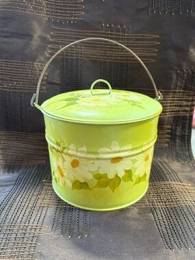 Vintage Antique Tole TOLEWARE Tin Pail Lunch Bucket W/Lid Hand Painted FOLK ART